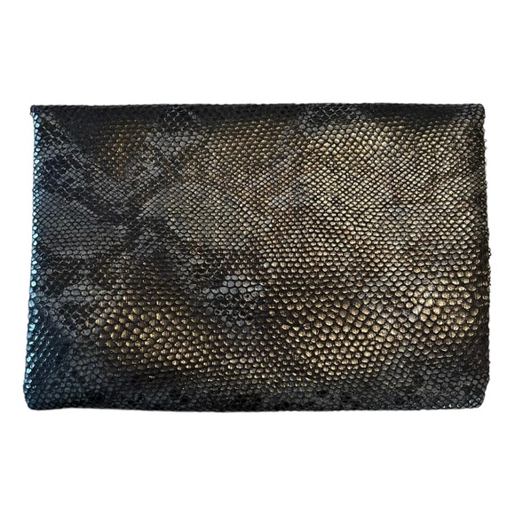 Evening Envelope Clutch Sequined Snakeskin Bag Black Multicolor Crossbody Chain - Picture 3 of 8